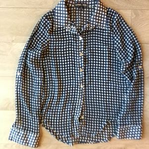 Living Doll Blue Gingham Chiffon Buttondown Shirt
